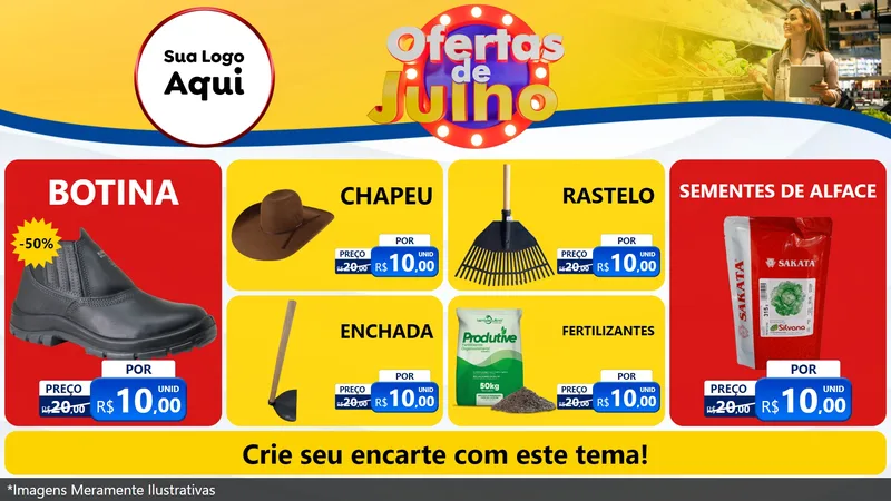 Modelo de TV para TV Horizontal com o tema Ofertas de Julho para Agropecuária