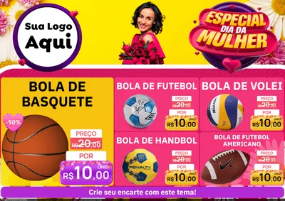 Modelo de Encarte para Encarte A4 Horizontal com o tema Especial Dia da Mulher para Artigos Esportivos
