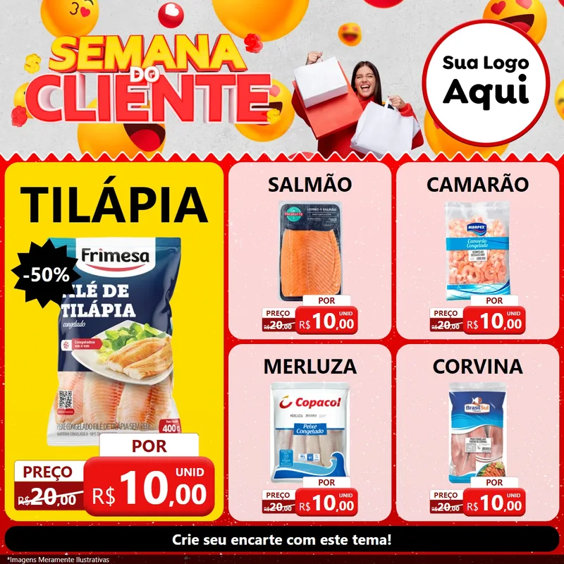 Modelo de Rede Social para Feed Facebook com o tema Semana do Cliente para Peixaria