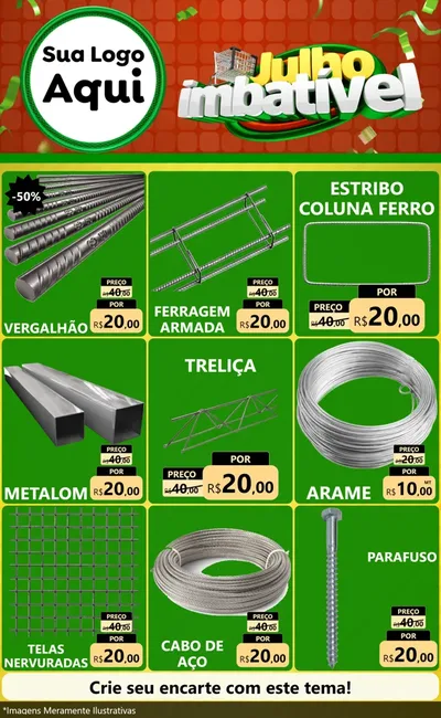 Modelo de Encarte para Encarte Grande com o tema Julho Imbatível para Ferragens