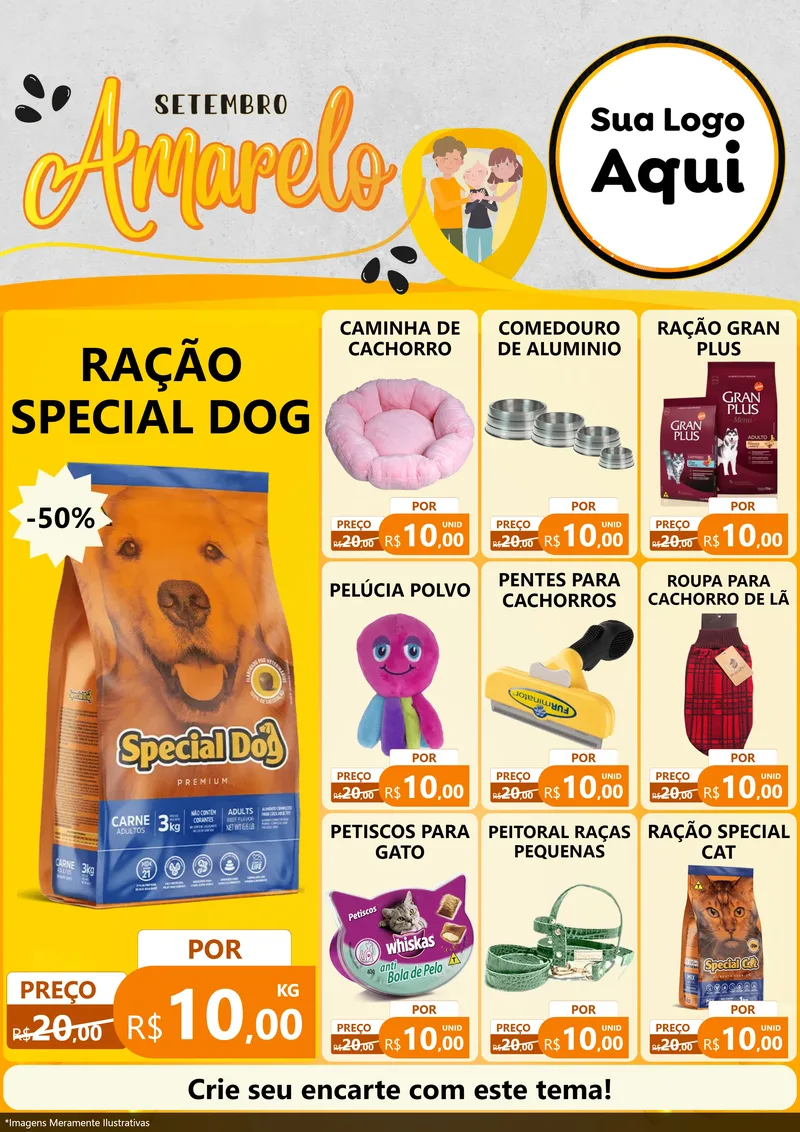 Modelo de Encarte para Encarte A4 Vertical com o tema Setembro Amarelo para Pet Shop