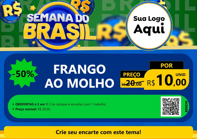 Modelo de Cartaz para Cartaz A4 Horizontal com o tema Semana Do Brasil para Restaurante
