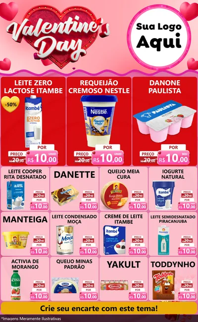 Modelo de Encarte para Encarte Grande com o tema Valentine's Day para Frios e Laticínios