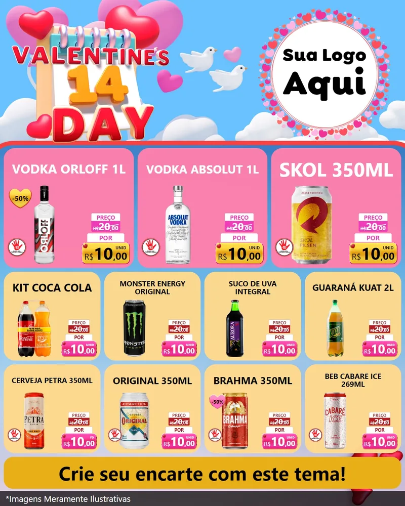 Modelo de Rede Social para Feed Instagram com o tema Valentine's Day para Distribuidora de bebidas