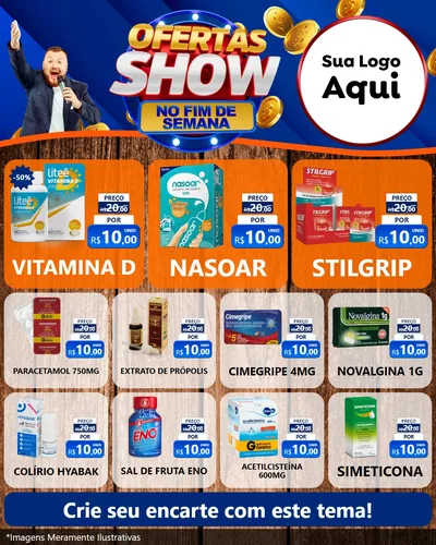 Modelo de Rede Social para Feed Instagram com o tema Ofertas Show No Fim De Semana para Farmácia