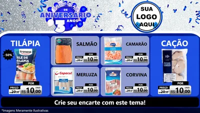 Modelo de TV para TV Horizontal com o tema Promoção de Aniversário - 3 Anos para Peixaria