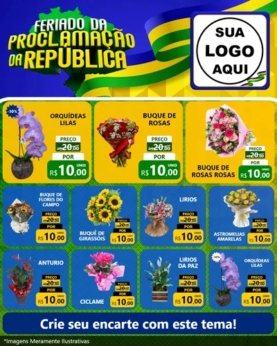 Modelo de Rede Social para Feed Instagram com o tema Feriado da Proclamação da República para Floricultura e jardim