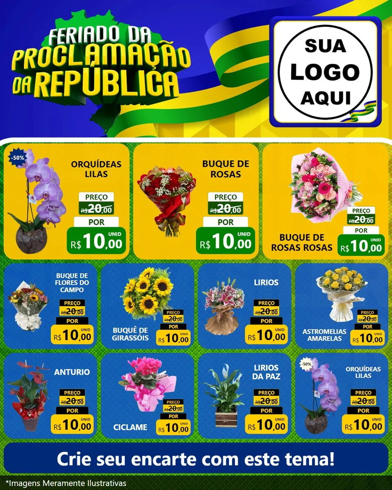 Modelo de Rede Social para Feed Instagram com o tema Feriado da Proclamação da República para Floricultura e jardim
