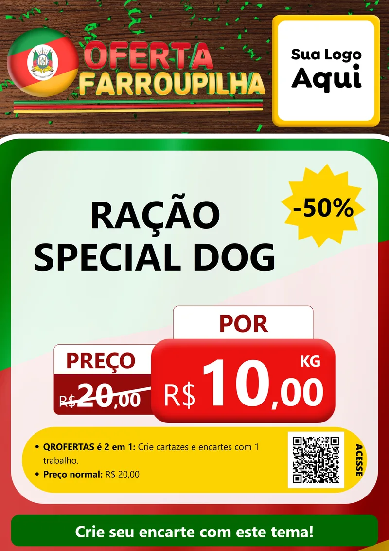 Modelo de Cartaz para Cartaz A4 Vertical com o tema Oferta Farroupilha para Pet Shop