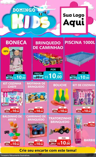 Modelo de Encarte para Encarte Grande com o tema Domingo Kids para Brinquedos