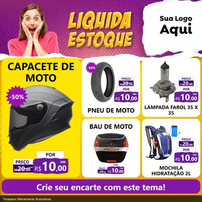 Modelo de Rede Social para Feed Facebook com o tema Liquida estoque para Moto peças