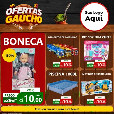 Modelo de Rede Social para Feed Facebook com o tema Ofertas Dia do Gaúcho para Brinquedos