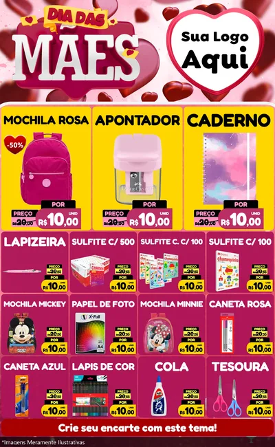 Modelo de Encarte para Encarte Grande com o tema Dia Das Mães para Papelaria