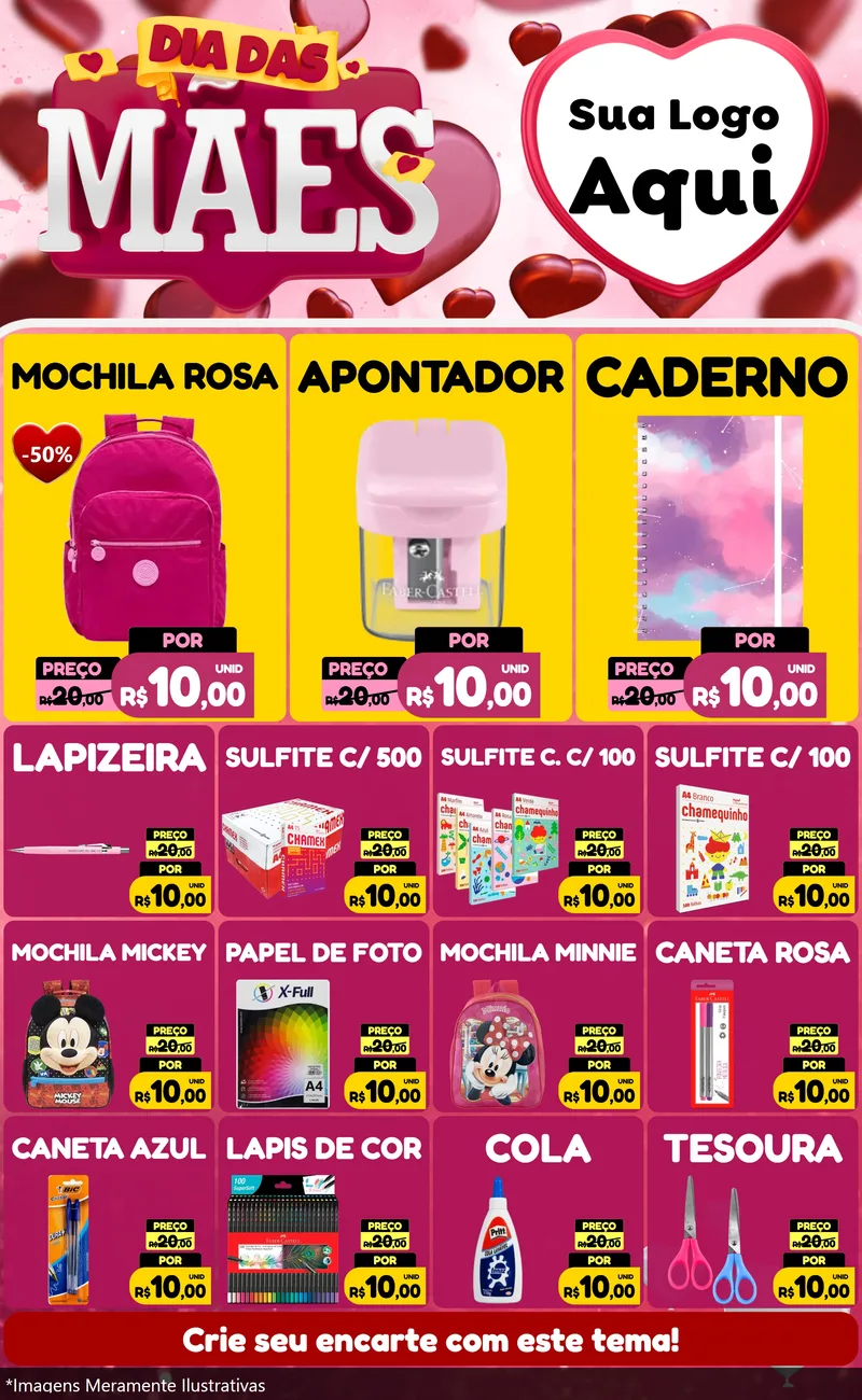 Modelo de Encarte para Encarte Grande com o tema Dia Das Mães para Papelaria