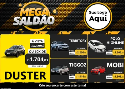 Modelo de Encarte para Encarte A4 Horizontal com o tema Mega Saldão para Concessionaria de Carros