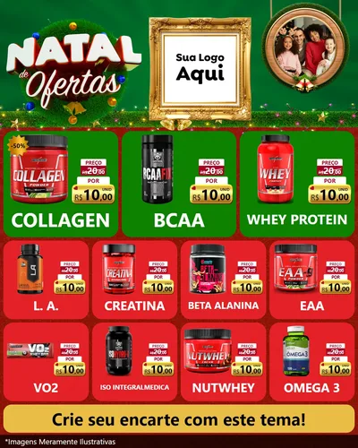 Modelo de Rede Social para Feed Instagram com o tema Natal de Ofertas para Suplementos alimentares