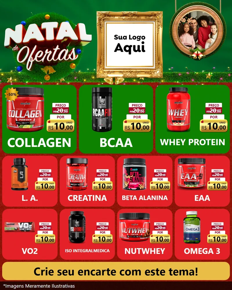Modelo de Rede Social para Feed Instagram com o tema Natal de Ofertas para Suplementos alimentares