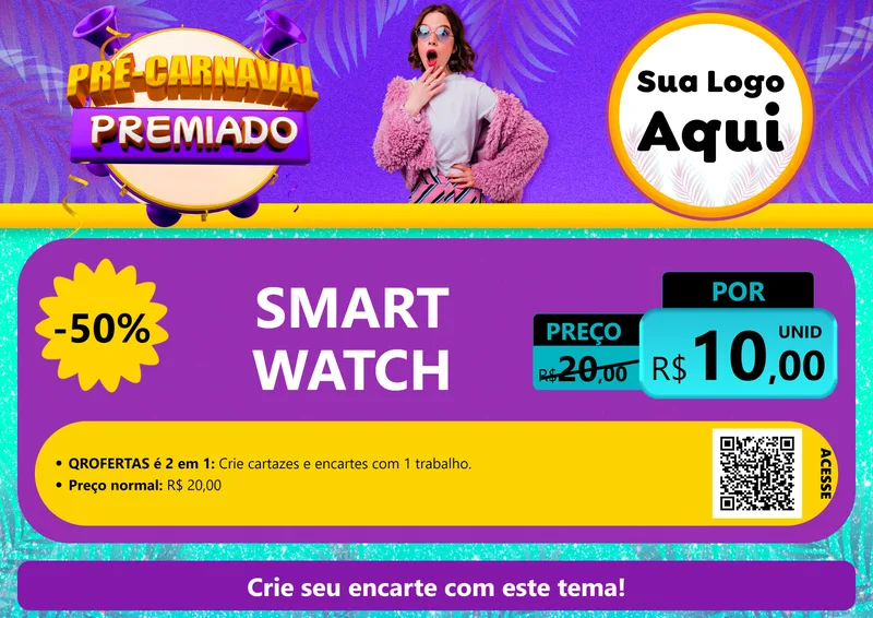 Modelo de Cartaz para Cartaz A4 Horizontal com o tema Pré-Carnaval Premiado para Informática
