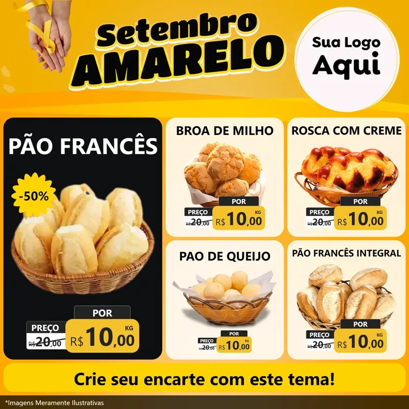 Modelo de Rede Social para Feed Facebook com o tema Setembro Amarelo para Padaria