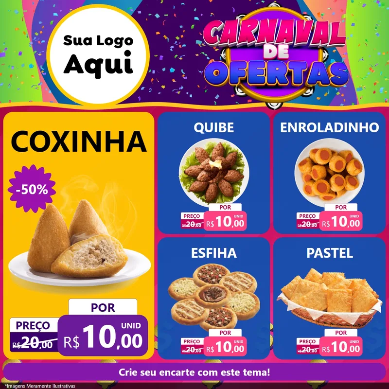 Modelo de Rede Social para Feed Facebook com o tema Carnaval de Ofertas para Salgadaria