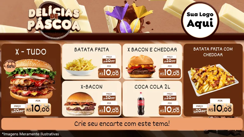 Modelo de TV para TV Horizontal com o tema Delícias de Páscoa para Hamburgueria