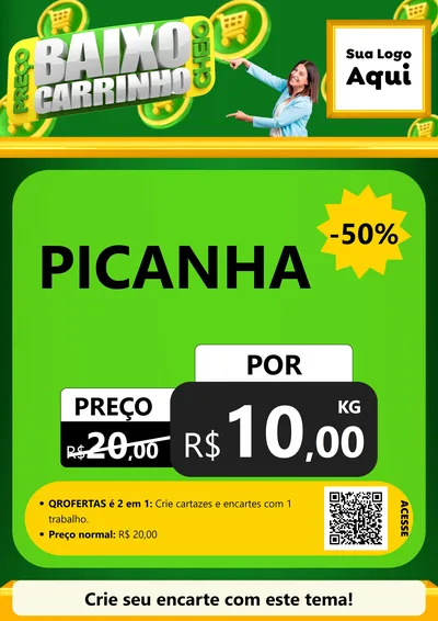 Modelo de Cartaz para Cartaz A4 Vertical com o tema Preço Baixo Carrinho Cheio para Açougue