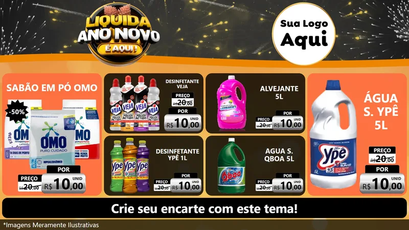 Modelo de TV para TV Horizontal com o tema Liquida Ano Novo É Aqui! para Produtos de Limpeza