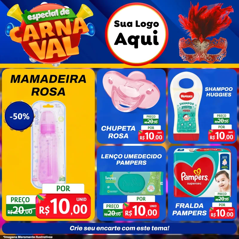 Modelo de Rede Social para Feed Facebook com o tema Especial de Carnaval para Bebês