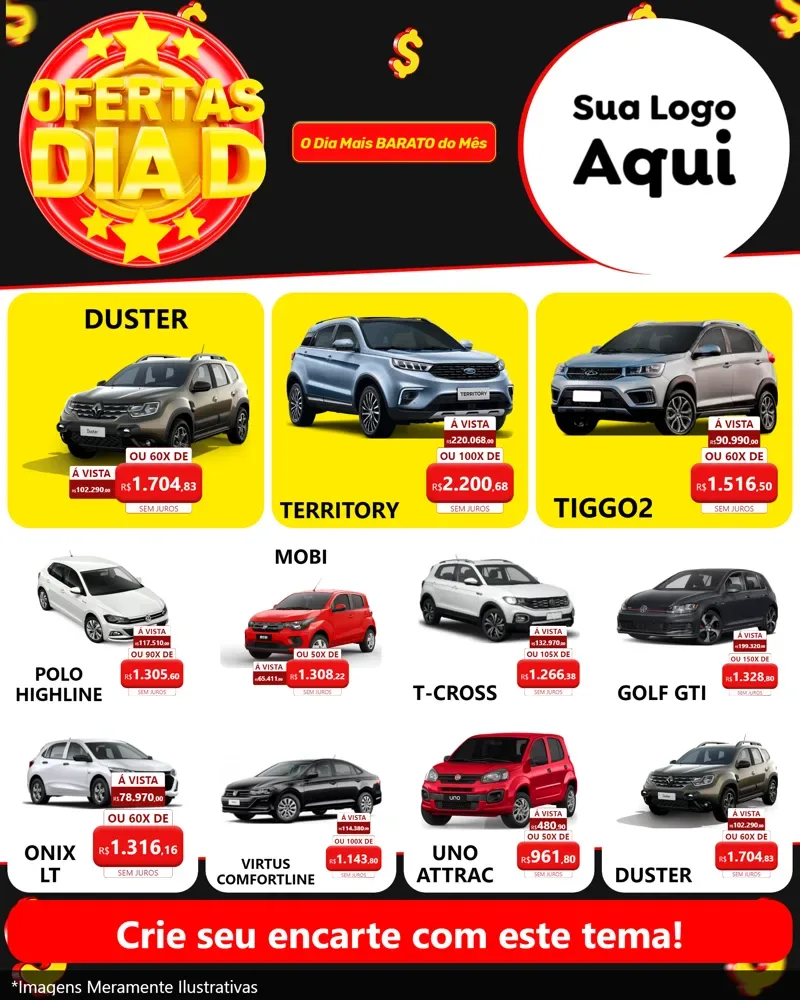 Modelo de Rede Social para Feed Instagram com o tema Dia D para Concessionaria de Carros