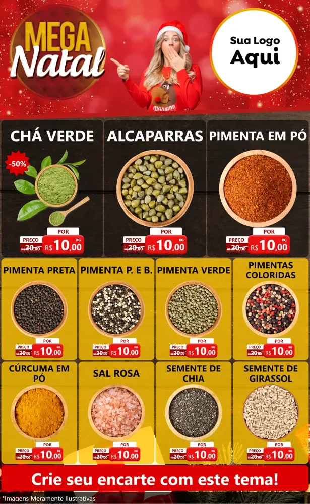 Modelo de Encarte para Encarte Grande com o tema Mega Natal para Produtos Naturais