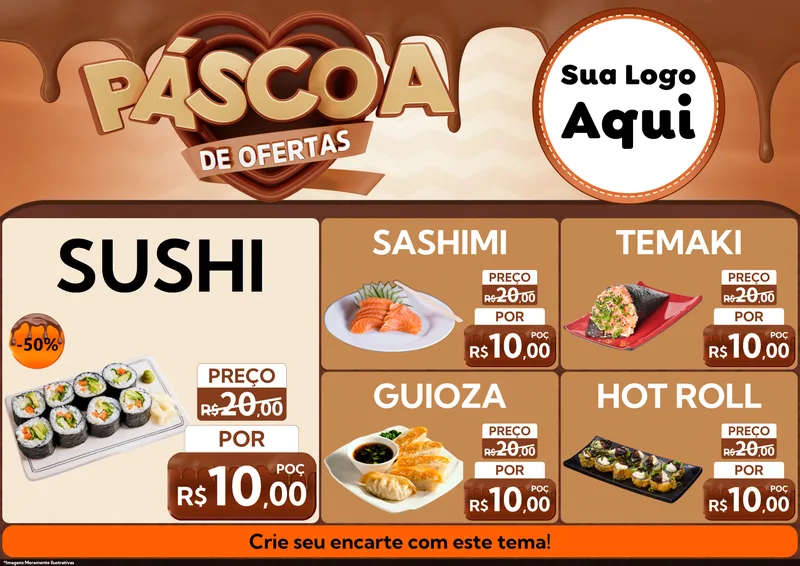 Modelo de Encarte para Encarte A4 Horizontal com o tema Páscoa de Ofertas para Comida japonesa