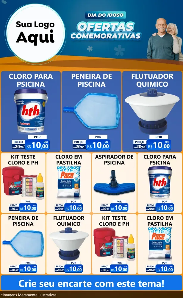 Modelo de Encarte para Encarte Grande com o tema Dia do Idoso para Produtos para Piscina