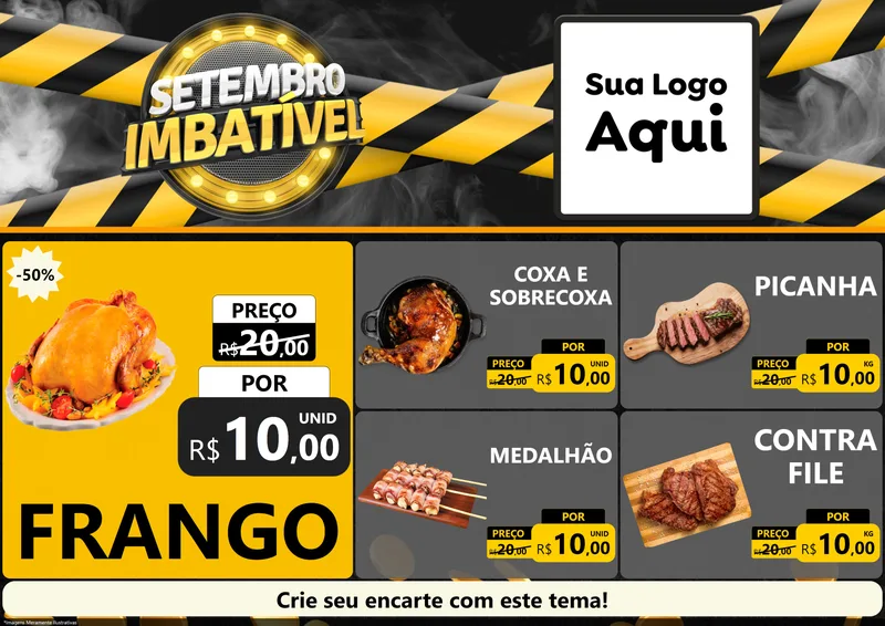 Modelo de Encarte para Encarte A4 Horizontal com o tema Setembro Imbatível para Assados