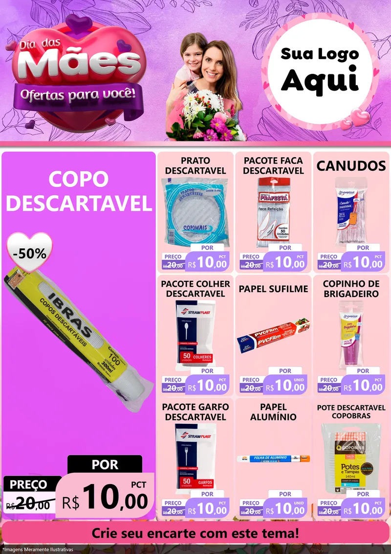 Modelo de Encarte para Encarte A4 Vertical com o tema Dia das Mães Ofertas para Você! para Embalagens