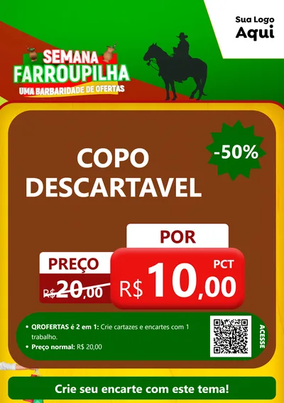 Modelo de Cartaz para Cartaz A4 Vertical com o tema Semana Farroupilha - Uma Barbaridade de Ofertas para Embalagens