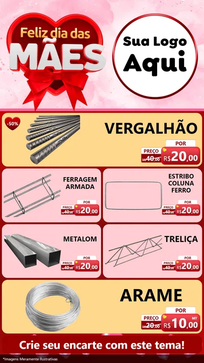 Modelo de TV para TV Vertical com o tema Feliz Dia Das Mães para Ferragens