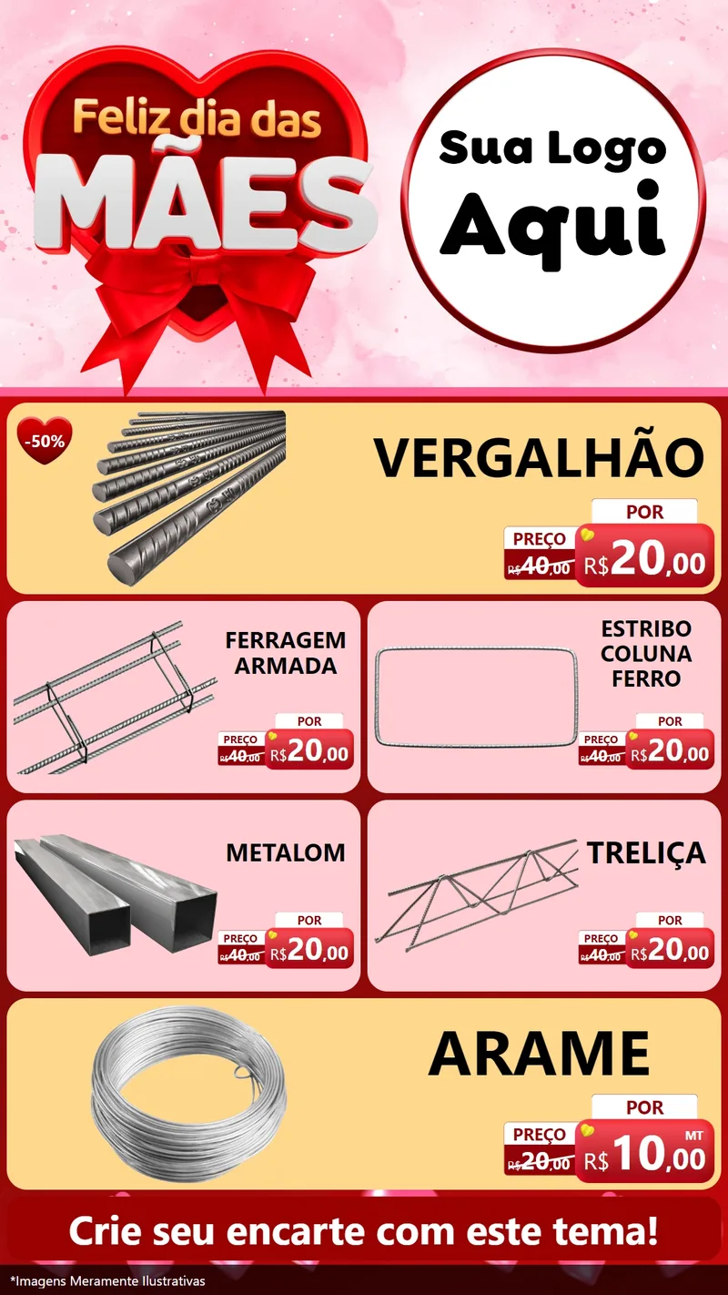 Modelo de TV para TV Vertical com o tema Feliz Dia Das Mães para Ferragens