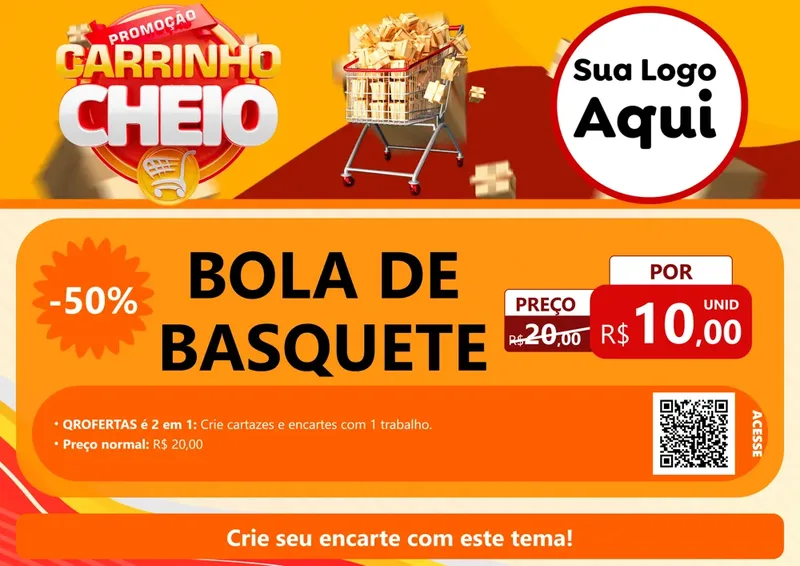 Modelo de Cartaz para Cartaz A4 Horizontal com o tema Promoção carrinho cheio para Artigos Esportivos