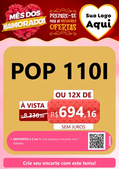 Modelo de Cartaz para Cartaz A4 Vertical com o tema Mês dos Namorados para Concessionaria de Motos