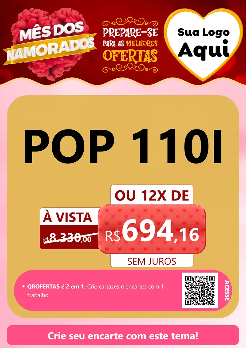 Modelo de Cartaz para Cartaz A4 Vertical com o tema Mês dos Namorados para Concessionaria de Motos
