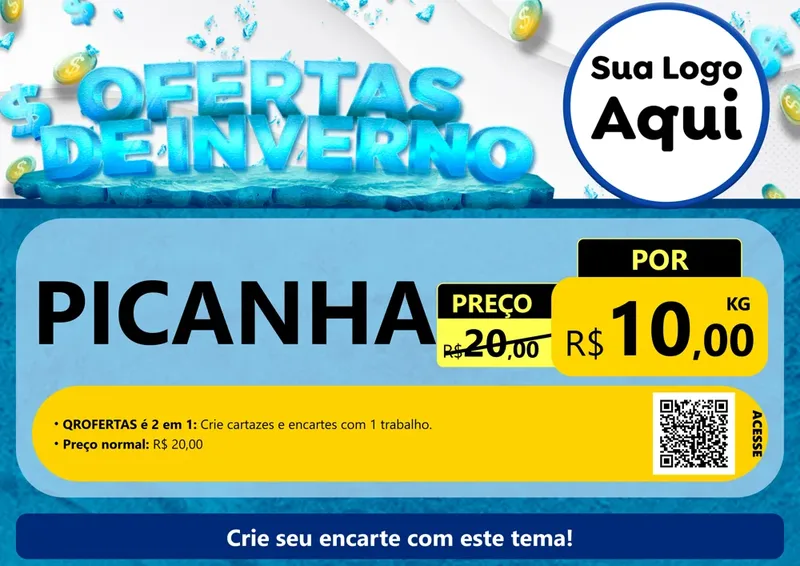 Modelo de Cartaz para Cartaz A4 Horizontal com o tema Ofertas de Inverno para Açougue
