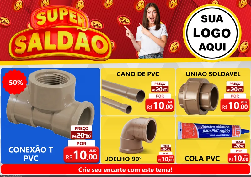 Modelo de Encarte para Encarte A4 Horizontal com o tema Super Saldão para Tubos e conexões