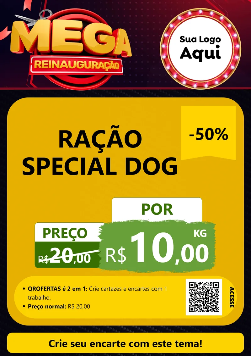 Modelo de Cartaz para Cartaz A4 Vertical com o tema Mega Reinauguração para Pet Shop
