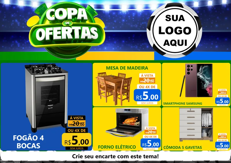 Modelo de Encarte para Encarte A4 Horizontal com o tema Copa de Ofertas para Móveis e Eletro