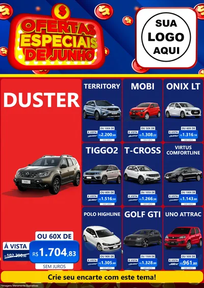 Modelo de Encarte para Encarte A4 Vertical com o tema Ofertas Especiais de Junho para Concessionaria de Carros