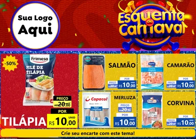 Modelo de Encarte para Encarte A4 Horizontal com o tema Esquenta de Carnaval para Peixaria