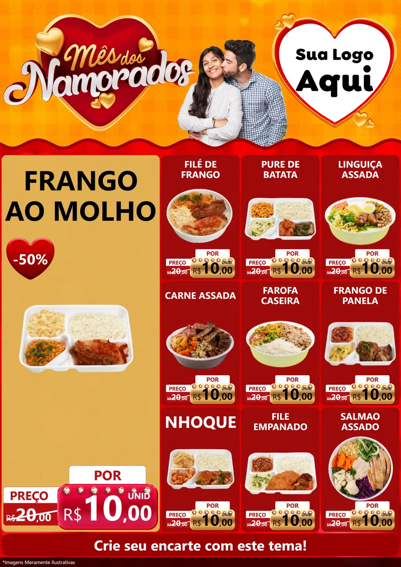 Modelo de Encarte para Encarte A4 Vertical com o tema Mês dos Namorados para Restaurante