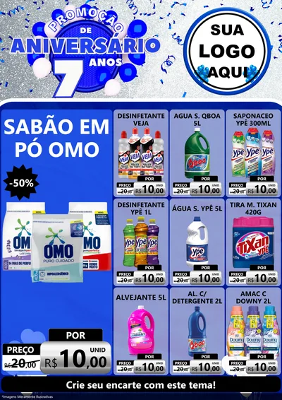 Modelo de Encarte para Encarte A4 Vertical com o tema Promoção de Aniversário - 7 Anos para Produtos de Limpeza