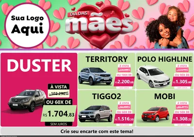 Modelo de Encarte para Encarte A4 Horizontal com o tema Dia das Mães para Concessionaria de Carros
