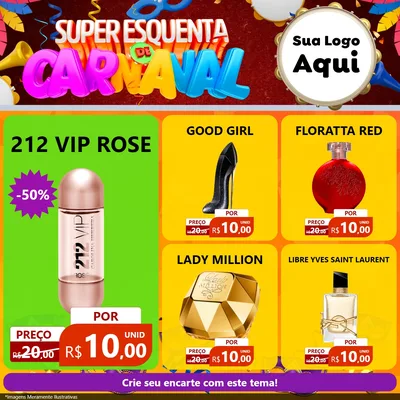 Modelo de Rede Social para Feed Facebook com o tema Super Esquenta de Carnaval para Perfumes